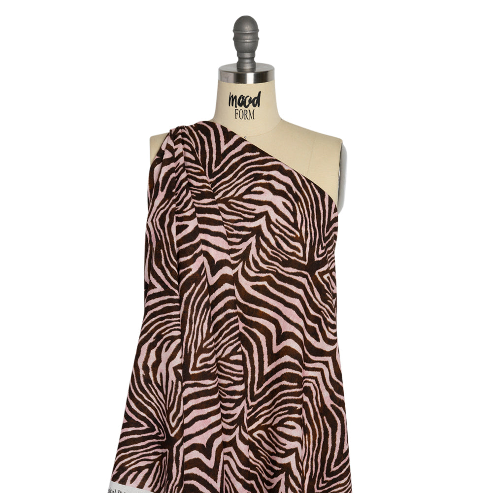 Linen and Rayon Woven - Pink and Brown Zebra Stripes - Destination Oasis Print - Mood Exclusive Kilimanjaro Collection - Drape Linen and Rayon Woven - Pink and Brown Zebra Stripes - Destination Oasis Print - Mood Exclusive Kilimanjaro Collection - Drape