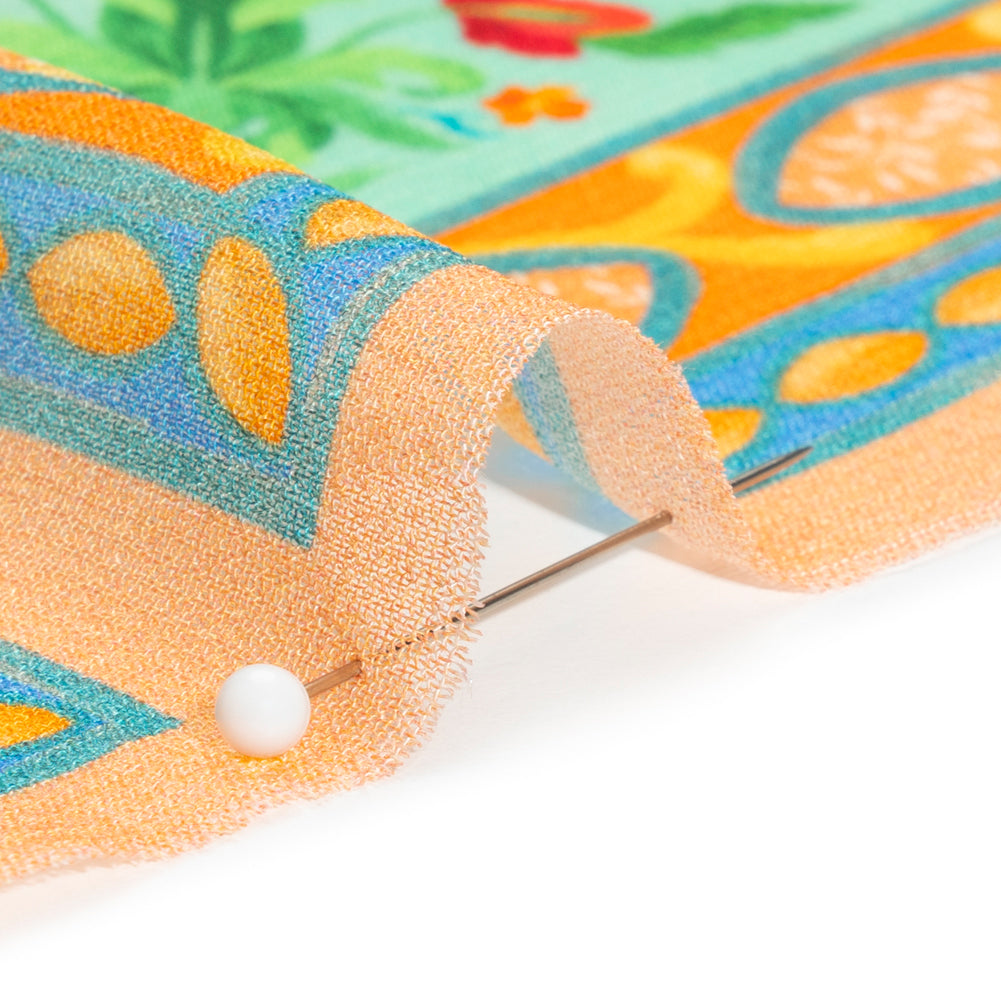Viscose Georgette Panel - Blue, Green and Orange Floral Squares - Mood Exclusive Waltz of the Flowers Print Viscose Georgette Panel - Blue, Green and Orange Floral Squares - Mood Exclusive Waltz of the Flowers Print