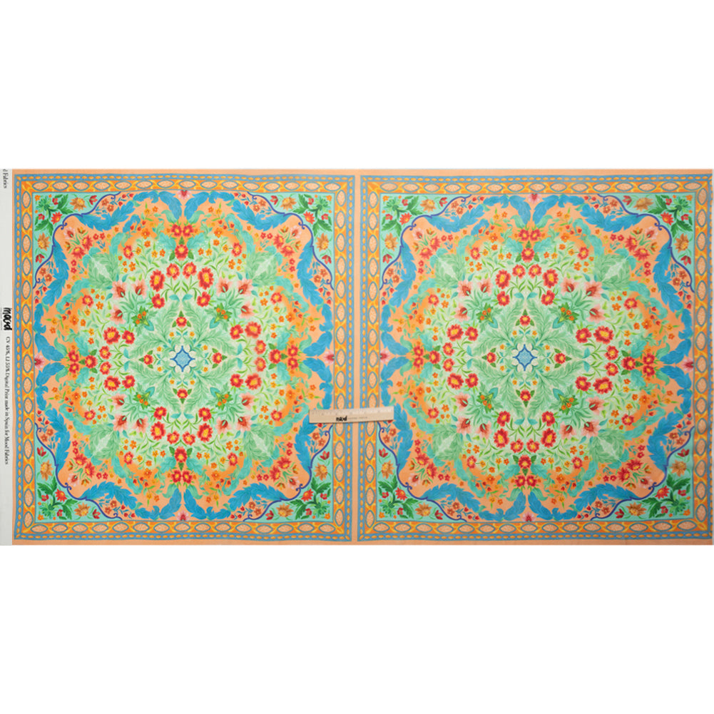 Viscose Georgette Panel - Blue, Green and Orange Floral Squares - Mood Exclusive Waltz of the Flowers Print Viscose Georgette Panel - Blue, Green and Orange Floral Squares - Mood Exclusive Waltz of the Flowers Print