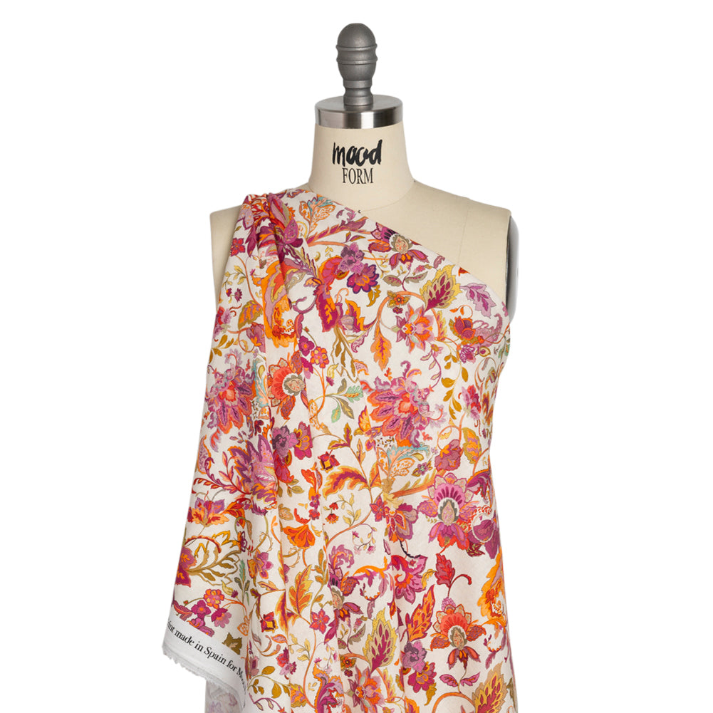 Linen and Rayon Woven - Pink and Orange Flowers - Mood Exclusive Firebird Florals Print Linen and Rayon Woven - Pink and Orange Flowers - Mood Exclusive Firebird Florals Print