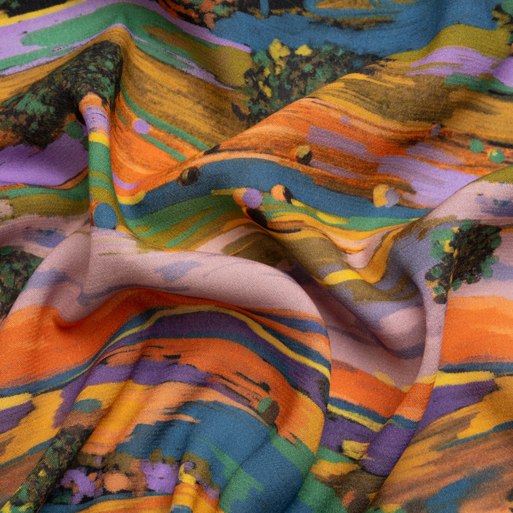 Viscose Crepe - Colorful Landscape - Mood Exclusive Garrowby Hill Print Viscose Crepe - Colorful Landscape - Mood Exclusive Garrowby Hill Print