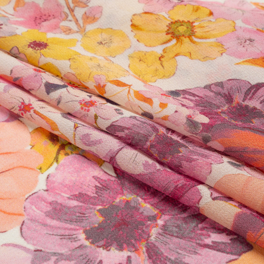 Viscose Georgette Panel - Orange and Purple Floral - Mood Exclusive Creamsicle Carnations Print - Folded Viscose Georgette Panel - Orange and Purple Floral - Mood Exclusive Creamsicle Carnations Print - Folded