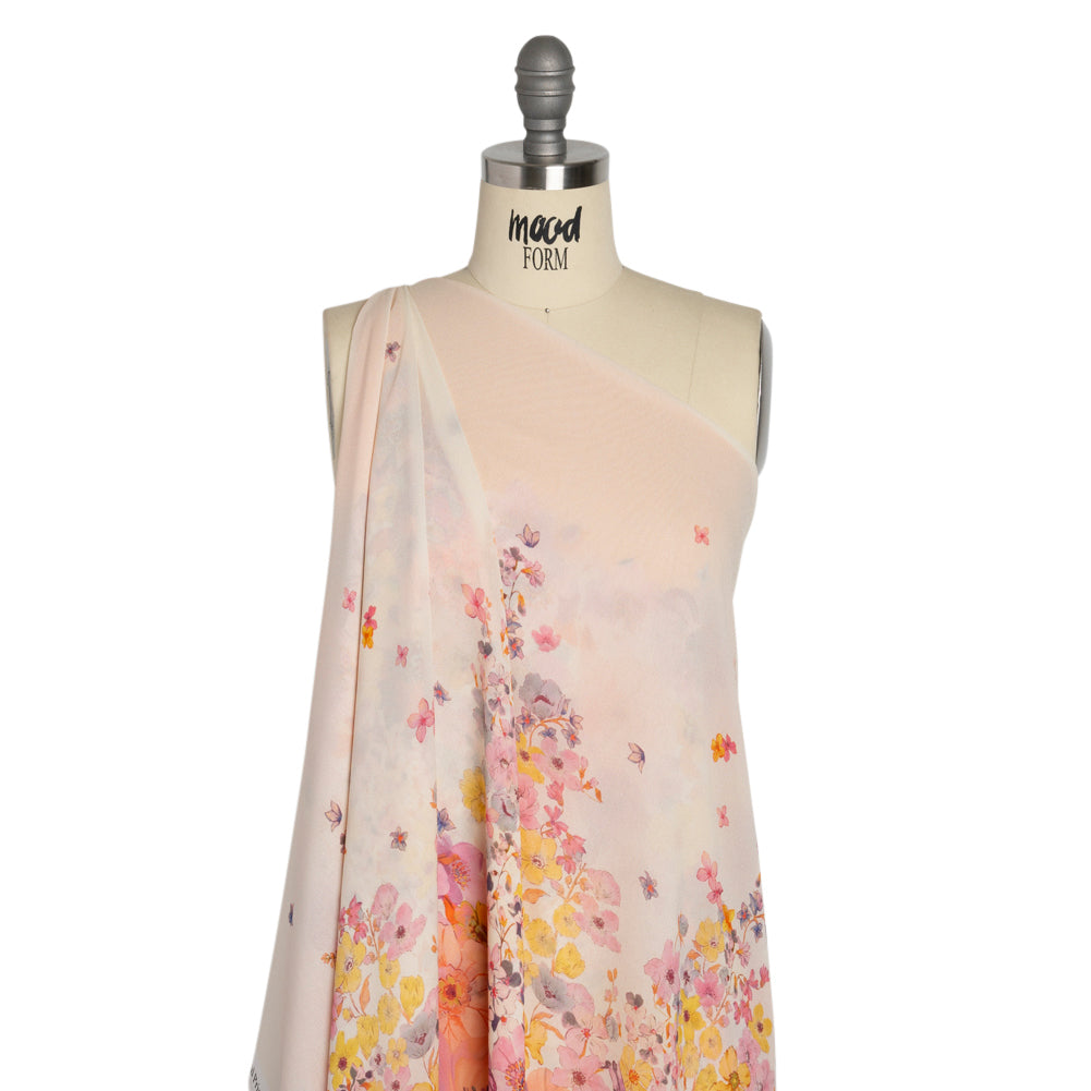 Viscose Georgette Panel - Orange and Purple Floral - Mood Exclusive Creamsicle Carnations Print - Drape Viscose Georgette Panel - Orange and Purple Floral - Mood Exclusive Creamsicle Carnations Print - Drape