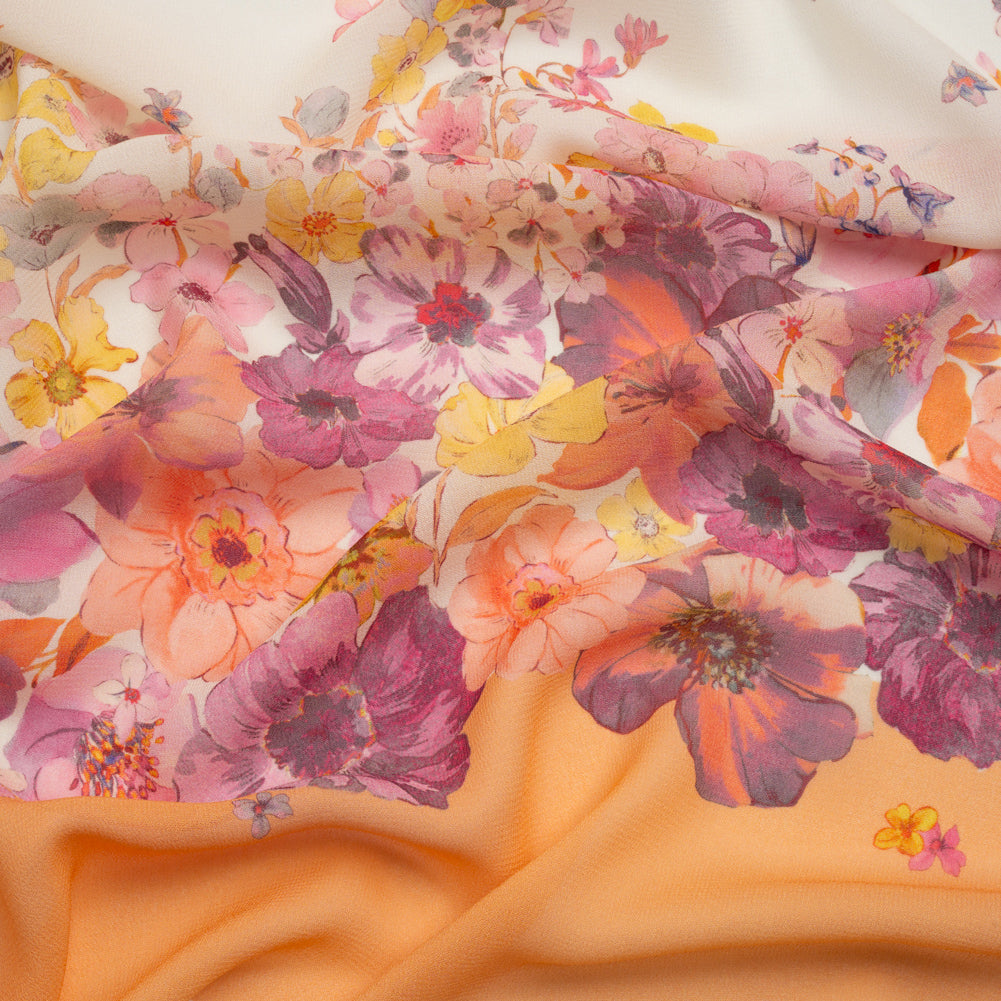 Viscose Georgette Panel - Orange and Purple Floral - Mood Exclusive Creamsicle Carnations Print Viscose Georgette Panel - Orange and Purple Floral - Mood Exclusive Creamsicle Carnations Print
