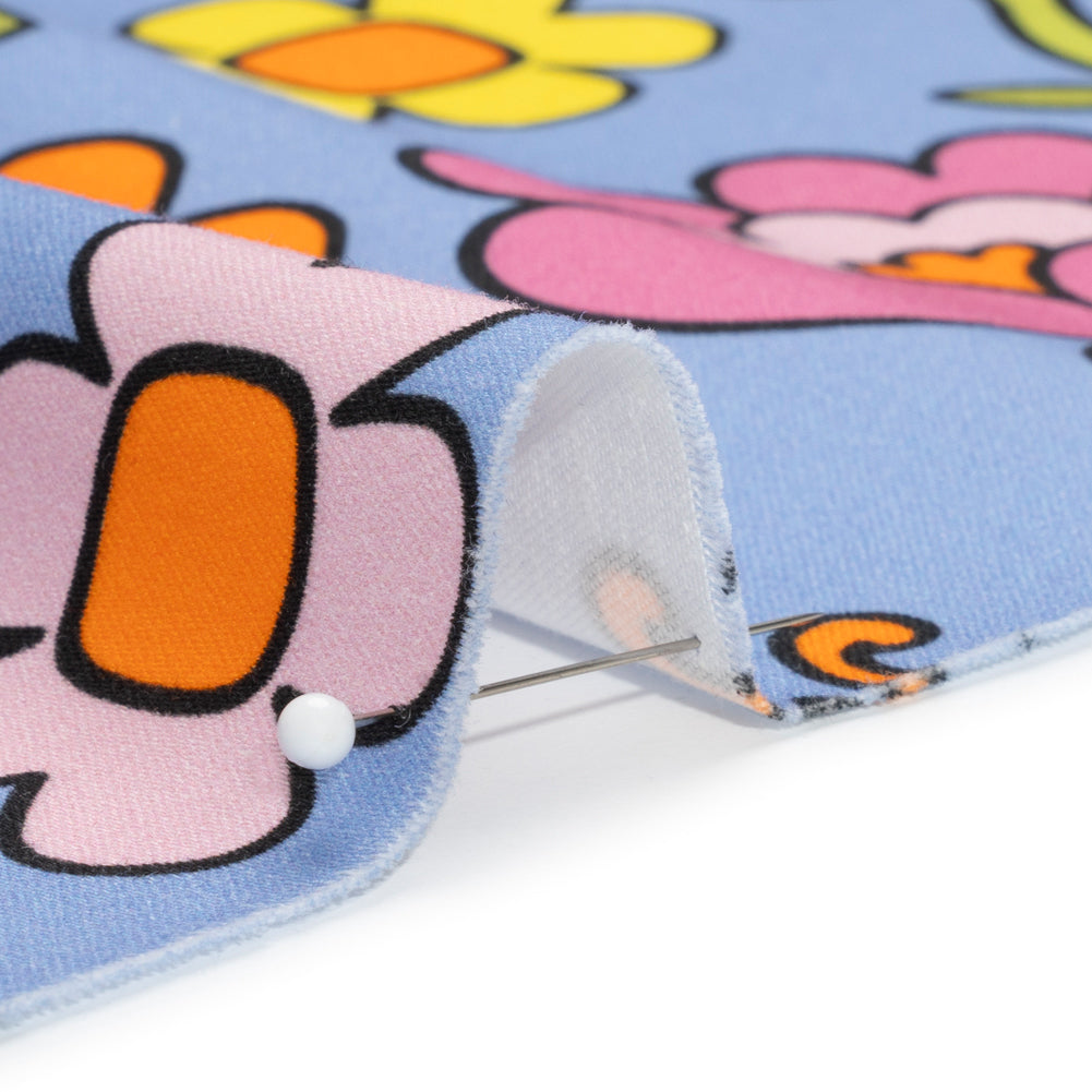 Stretch Cotton Sateen - Blue, Yellow and Purple Simple Floral - Mood Exclusive Atari Acres Print - Detail Stretch Cotton Sateen - Blue, Yellow and Purple Simple Floral - Mood Exclusive Atari Acres Print - Detail