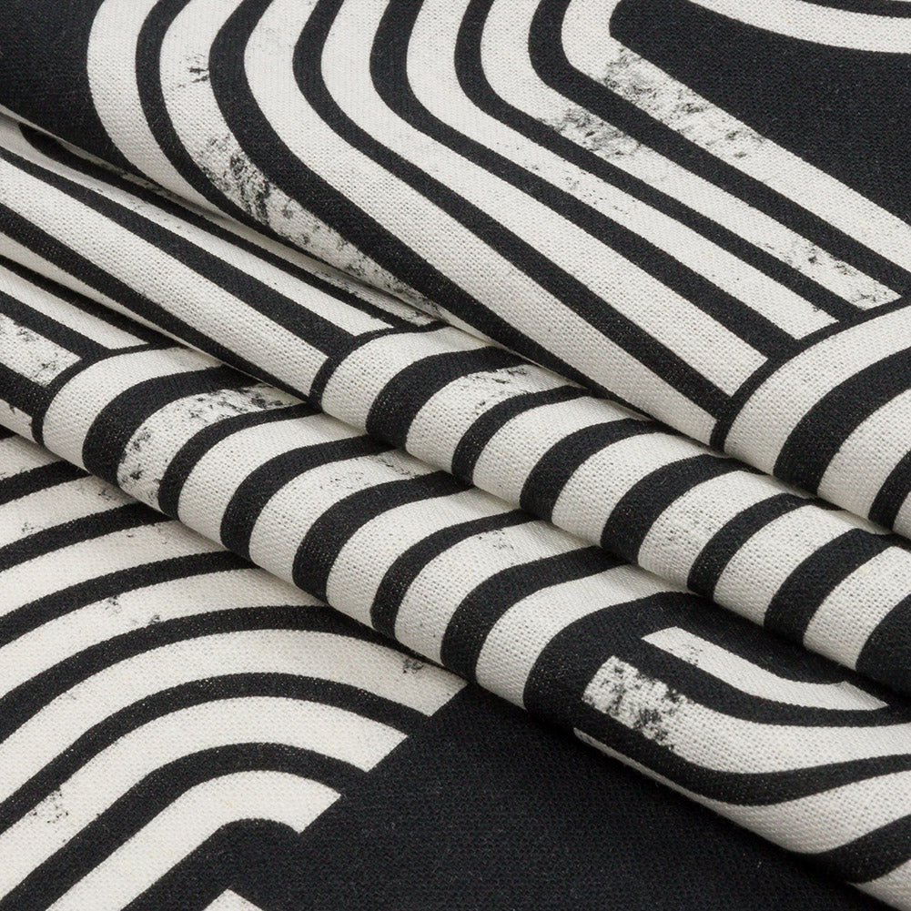 Linen and Rayon Woven - Black Geometric Arches - Submarine Dream Print - Mood Exclusive Palm Beach Collection - Folded Linen and Rayon Woven - Black Geometric Arches - Submarine Dream Print - Mood Exclusive Palm Beach Collection - Folded