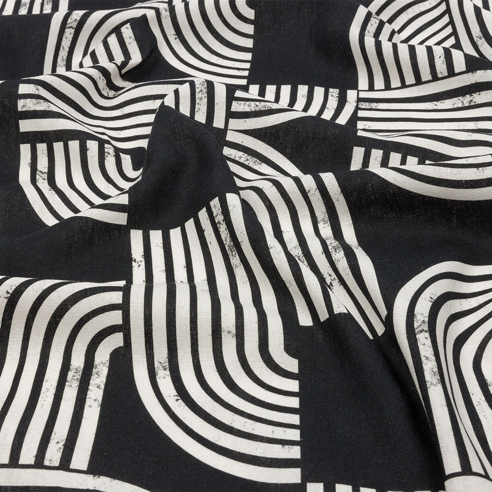 Linen and Rayon Woven - Black Geometric Arches - Submarine Dream Print - Mood Exclusive Palm Beach Collection Linen and Rayon Woven - Black Geometric Arches - Submarine Dream Print - Mood Exclusive Palm Beach Collection