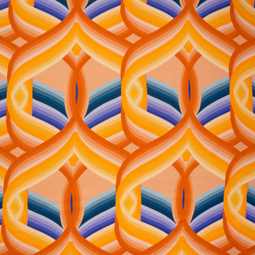 Rayon Challis - Orange, Blue and Purple Abstract Lines - Iris's Message Print - Mood Exclusive Chariot Collection Rayon Challis - Orange, Blue and Purple Abstract Lines - Iris's Message Print - Mood Exclusive Chariot Collection