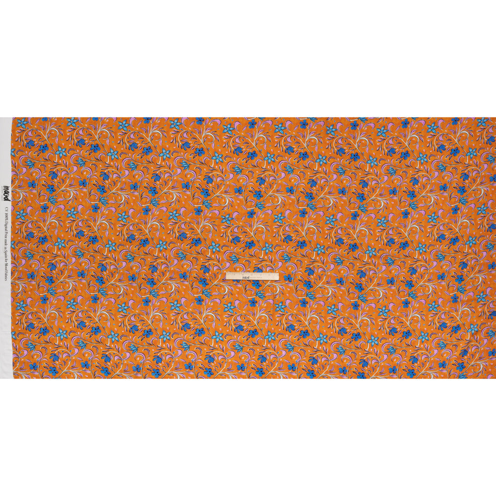 Rayon Challis - Orange and Blue Floral - Apollo's Laurel Print - Mood Exclusive Chariot Collection - Full Rayon Challis - Orange and Blue Floral - Apollo's Laurel Print - Mood Exclusive Chariot Collection - Full