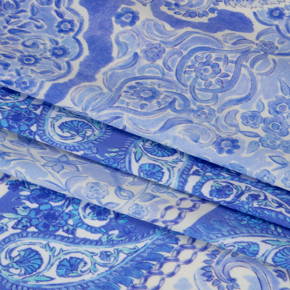 Rayon Challis Panel - Blue Paisley Floral - Sicilian Summer Print - Mood Exclusive Chariot Collection - Folded Rayon Challis Panel - Blue Paisley Floral - Sicilian Summer Print - Mood Exclusive Chariot Collection - Folded