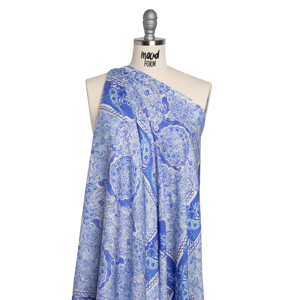 Rayon Challis Panel - Blue Paisley Floral - Sicilian Summer Print - Mood Exclusive Chariot Collection - Drape Rayon Challis Panel - Blue Paisley Floral - Sicilian Summer Print - Mood Exclusive Chariot Collection - Drape