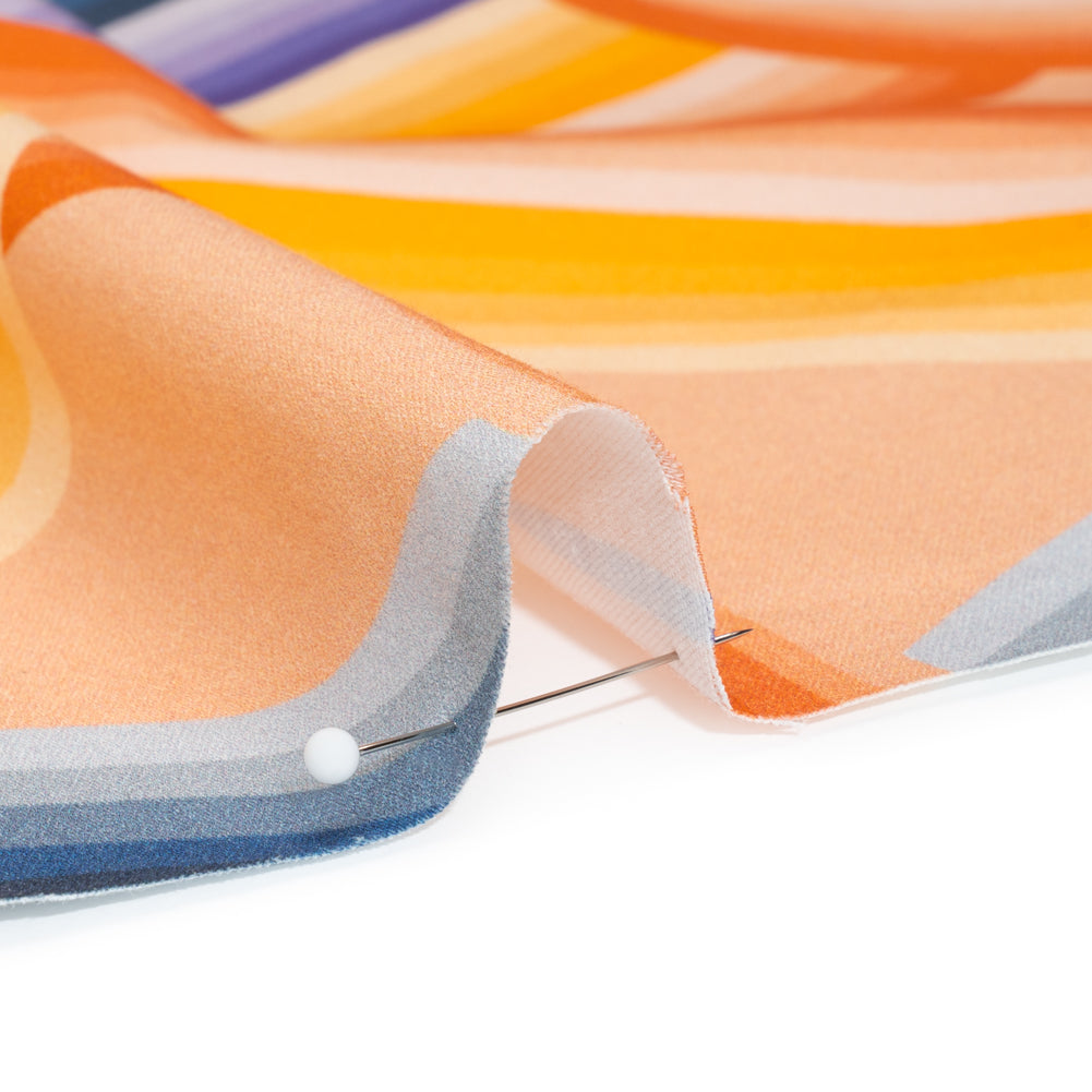 Stretch Cotton Sateen - Orange, Blue and Purple Abstract Lines - Iris's Message Print - Mood Exclusive Chariot Collection - Detail Stretch Cotton Sateen - Orange, Blue and Purple Abstract Lines - Iris's Message Print - Mood Exclusive Chariot Collection - Detail