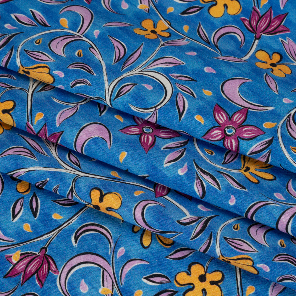 Stretch Cotton Sateen - Blue and Yellow Floral - Apollo's Laurel Print - Mood Exclusive Chariot Collection - Folded Stretch Cotton Sateen - Blue and Yellow Floral - Apollo's Laurel Print - Mood Exclusive Chariot Collection - Folded