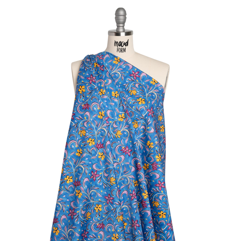 Stretch Cotton Sateen - Blue and Yellow Floral - Apollo's Laurel Print - Mood Exclusive Chariot Collection - Drape Stretch Cotton Sateen - Blue and Yellow Floral - Apollo's Laurel Print - Mood Exclusive Chariot Collection - Drape