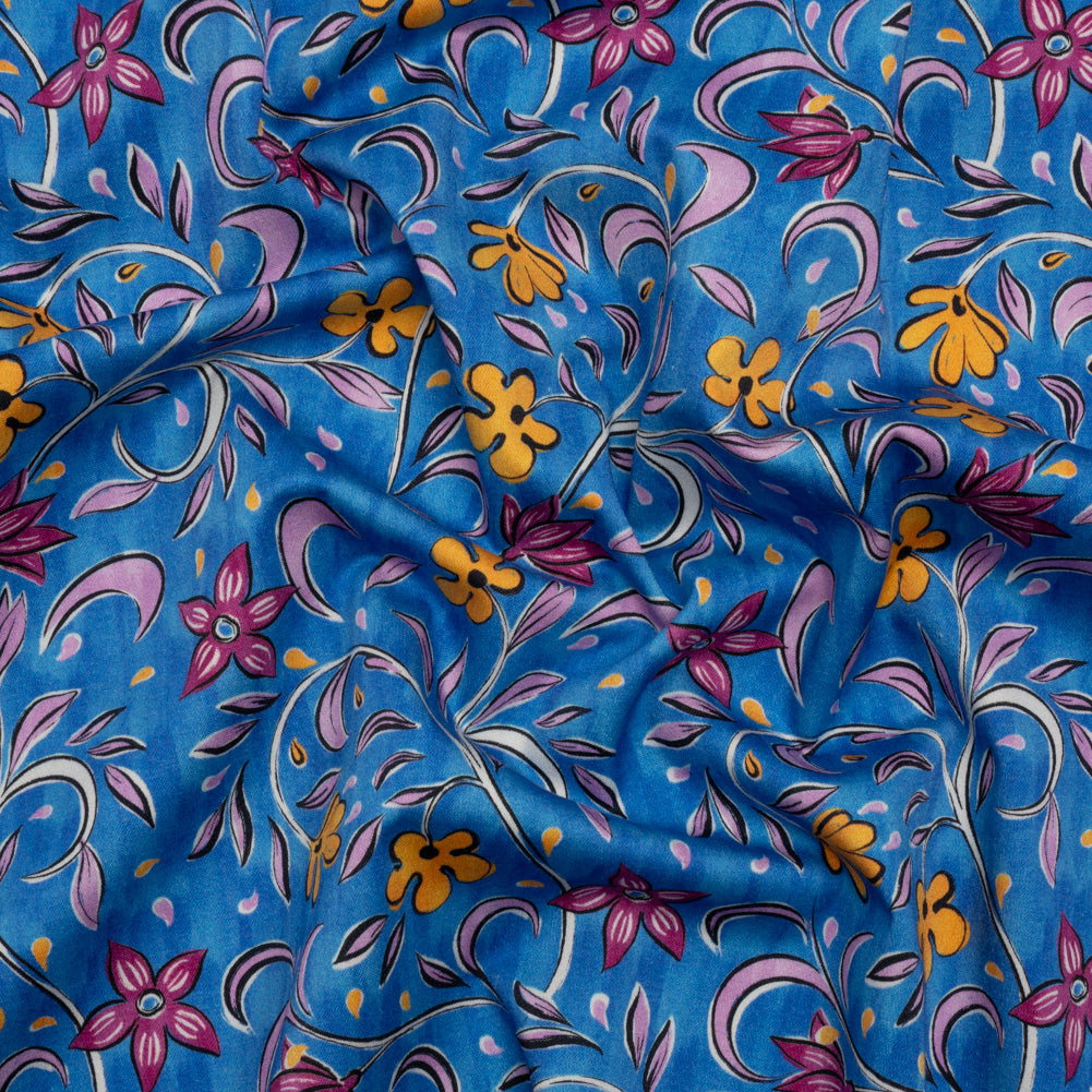 Stretch Cotton Sateen - Blue and Yellow Floral - Apollo's Laurel Print - Mood Exclusive Chariot Collection Stretch Cotton Sateen - Blue and Yellow Floral - Apollo's Laurel Print - Mood Exclusive Chariot Collection