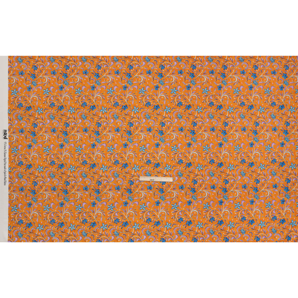 Stretch Cotton Sateen - Orange and Blue Floral - Apollo's Laurel Print - Mood Exclusive Chariot Collection - Full Stretch Cotton Sateen - Orange and Blue Floral - Apollo's Laurel Print - Mood Exclusive Chariot Collection - Full