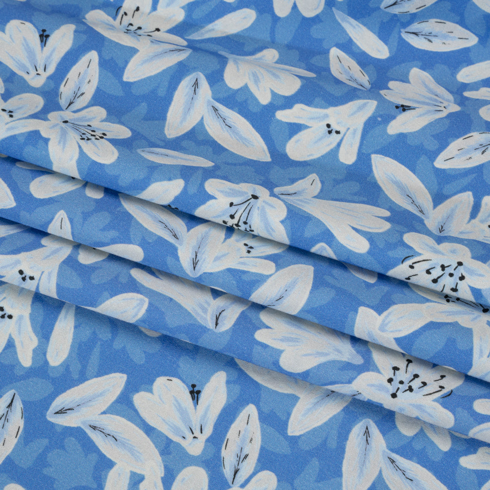 Stretch Cotton Sateen - Blue Floral - Daybreak Bloom Print - Mood Exclusive Chariot Collection - Folded Stretch Cotton Sateen - Blue Floral - Daybreak Bloom Print - Mood Exclusive Chariot Collection - Folded