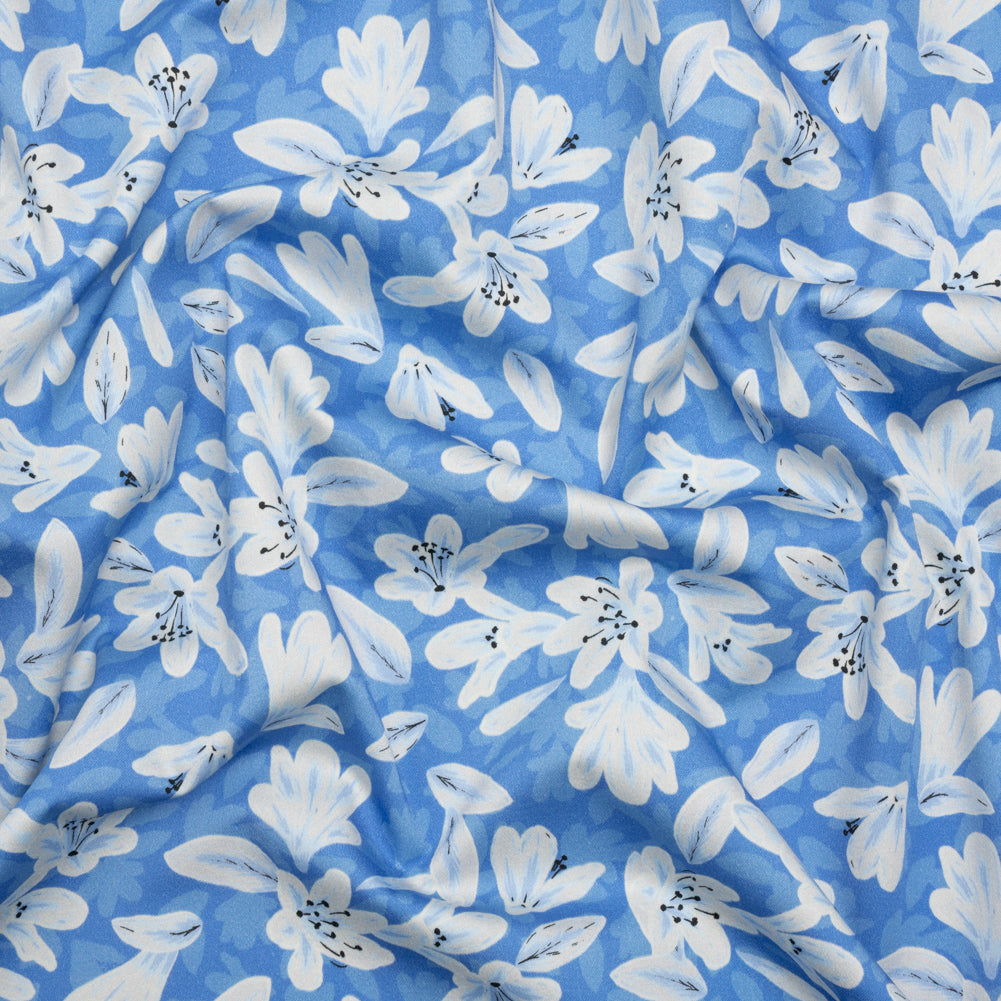Stretch Cotton Sateen - Blue Floral - Daybreak Bloom Print - Mood Exclusive Chariot Collection Stretch Cotton Sateen - Blue Floral - Daybreak Bloom Print - Mood Exclusive Chariot Collection