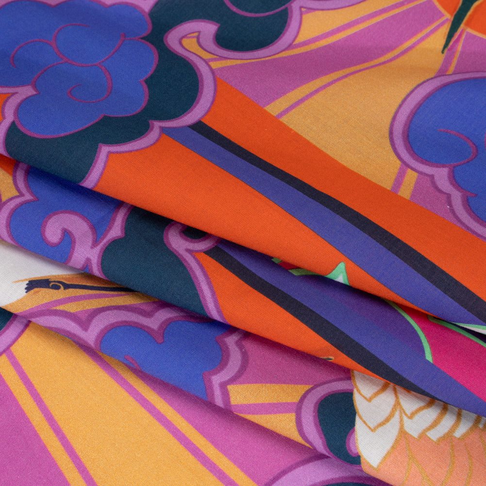 Cotton Voile Panel - Purple and Orange Cranes and Clouds - Sunrise Flight Print - Mood Exclusive Chariot Collection Cotton Voile Panel - Purple and Orange Cranes and Clouds - Sunrise Flight Print - Mood Exclusive Chariot Collection