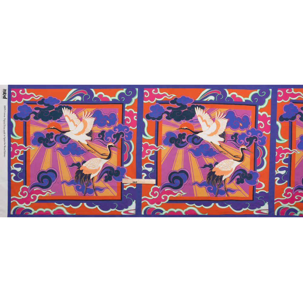 Cotton Voile Panel - Purple and Orange Cranes and Clouds - Sunrise Flight Print - Mood Exclusive Chariot Collection Cotton Voile Panel - Purple and Orange Cranes and Clouds - Sunrise Flight Print - Mood Exclusive Chariot Collection