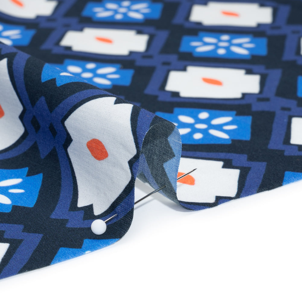 Cotton Voile - Blue and Orange Geometric - Santorini Spritz Print - Mood Exclusive Chariot Collection - Detail Cotton Voile - Blue and Orange Geometric - Santorini Spritz Print - Mood Exclusive Chariot Collection - Detail