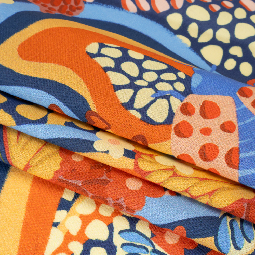 Cotton Voile - Orange and Blue Butterflies and Doodles - Sunbeam Garden Print - Mood Exclusive Chariot Collection - Folded Cotton Voile - Orange and Blue Butterflies and Doodles - Sunbeam Garden Print - Mood Exclusive Chariot Collection - Folded