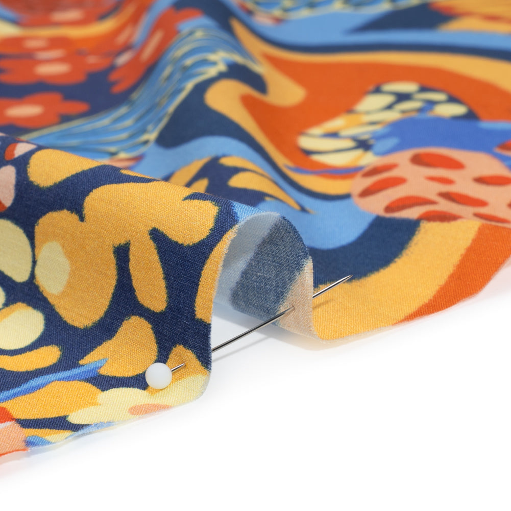 Cotton Voile - Orange and Blue Butterflies and Doodles - Sunbeam Garden Print - Mood Exclusive Chariot Collection - Detail Cotton Voile - Orange and Blue Butterflies and Doodles - Sunbeam Garden Print - Mood Exclusive Chariot Collection - Detail
