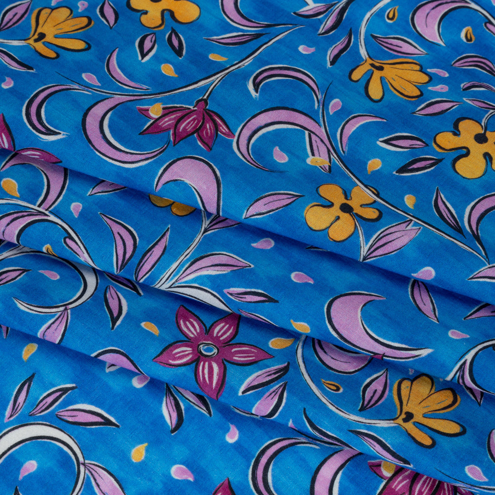 Cotton Voile - Blue and Yellow Floral - Apollo's Laurel Print - Mood Exclusive Chariot Collection Cotton Voile - Blue and Yellow Floral - Apollo's Laurel Print - Mood Exclusive Chariot Collection