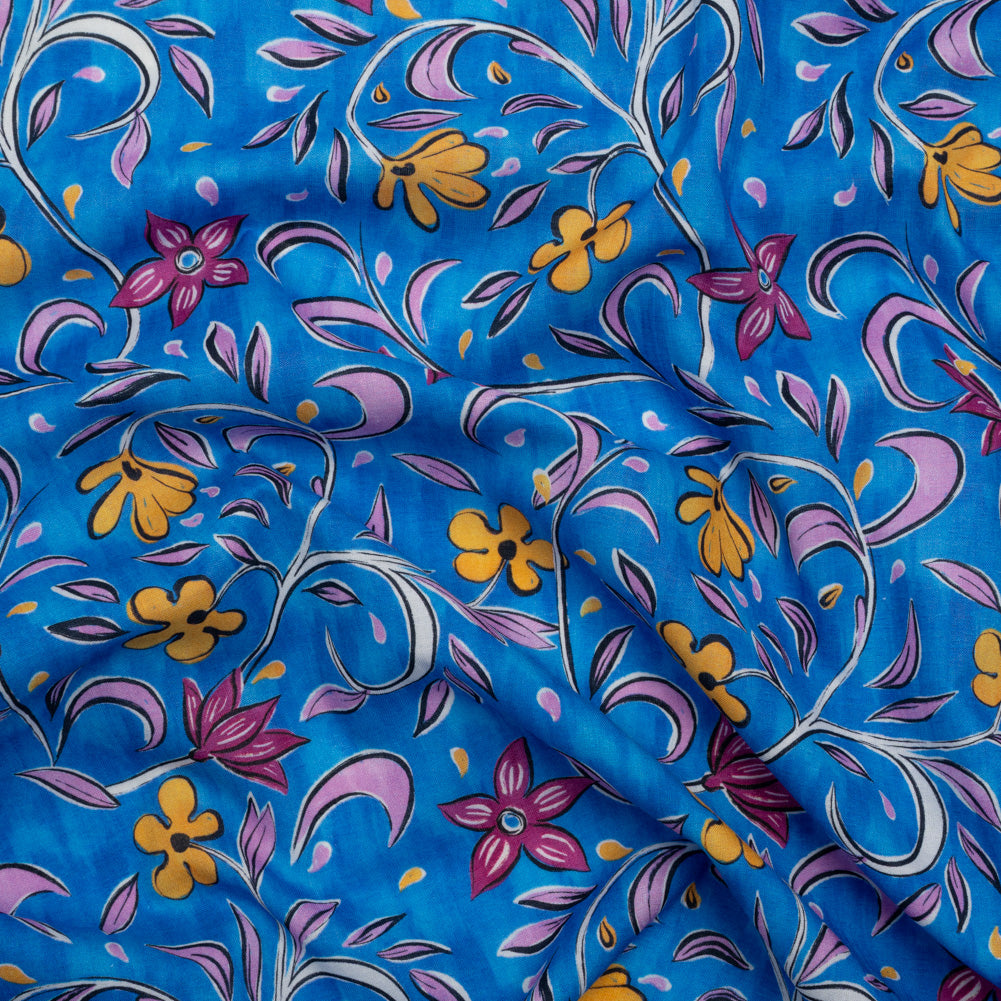 Cotton Voile - Blue and Yellow Floral - Apollo's Laurel Print - Mood Exclusive Chariot Collection Cotton Voile - Blue and Yellow Floral - Apollo's Laurel Print - Mood Exclusive Chariot Collection