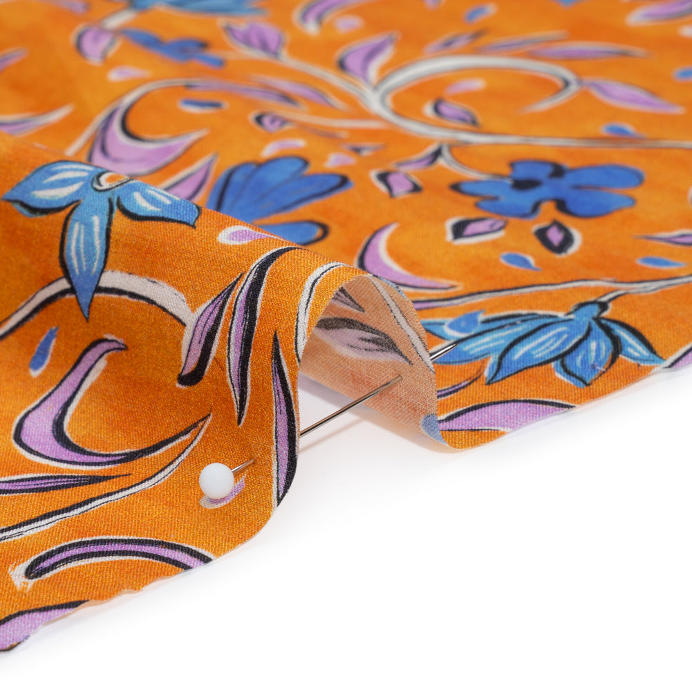 Cotton Voile - Orange and Blue Floral - Apollo's Laurel Print - Mood Exclusive Chariot Collection - Detail Cotton Voile - Orange and Blue Floral - Apollo's Laurel Print - Mood Exclusive Chariot Collection - Detail