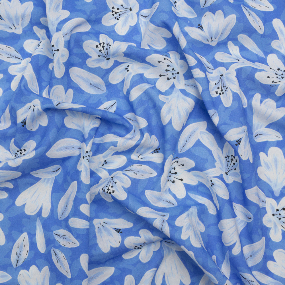 Cotton Voile - Blue Floral - Daybreak Bloom Print - Mood Exclusive Chariot Collection Cotton Voile - Blue Floral - Daybreak Bloom Print - Mood Exclusive Chariot Collection