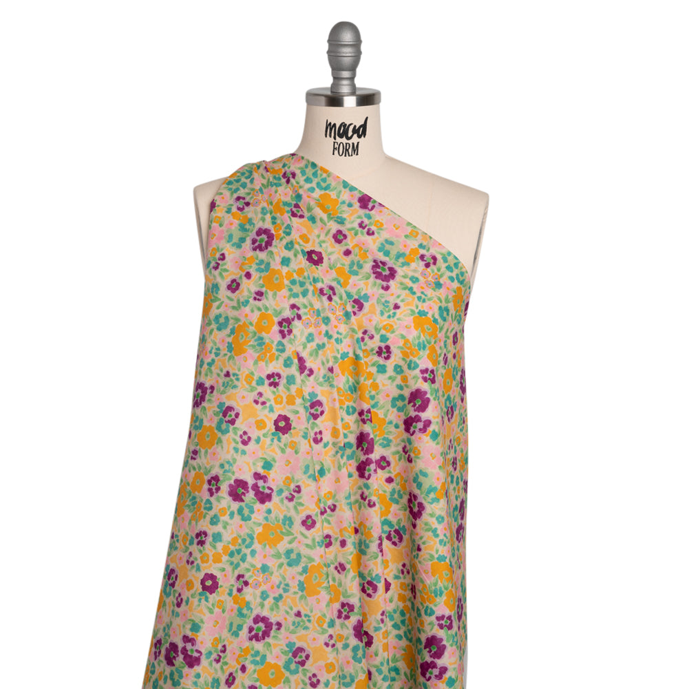 Cotton Voile - Yellow and Plum Floral - Midsummer Meadow Print - Mood Exclusive Chariot Collection - Drape Cotton Voile - Yellow and Plum Floral - Midsummer Meadow Print - Mood Exclusive Chariot Collection - Drape