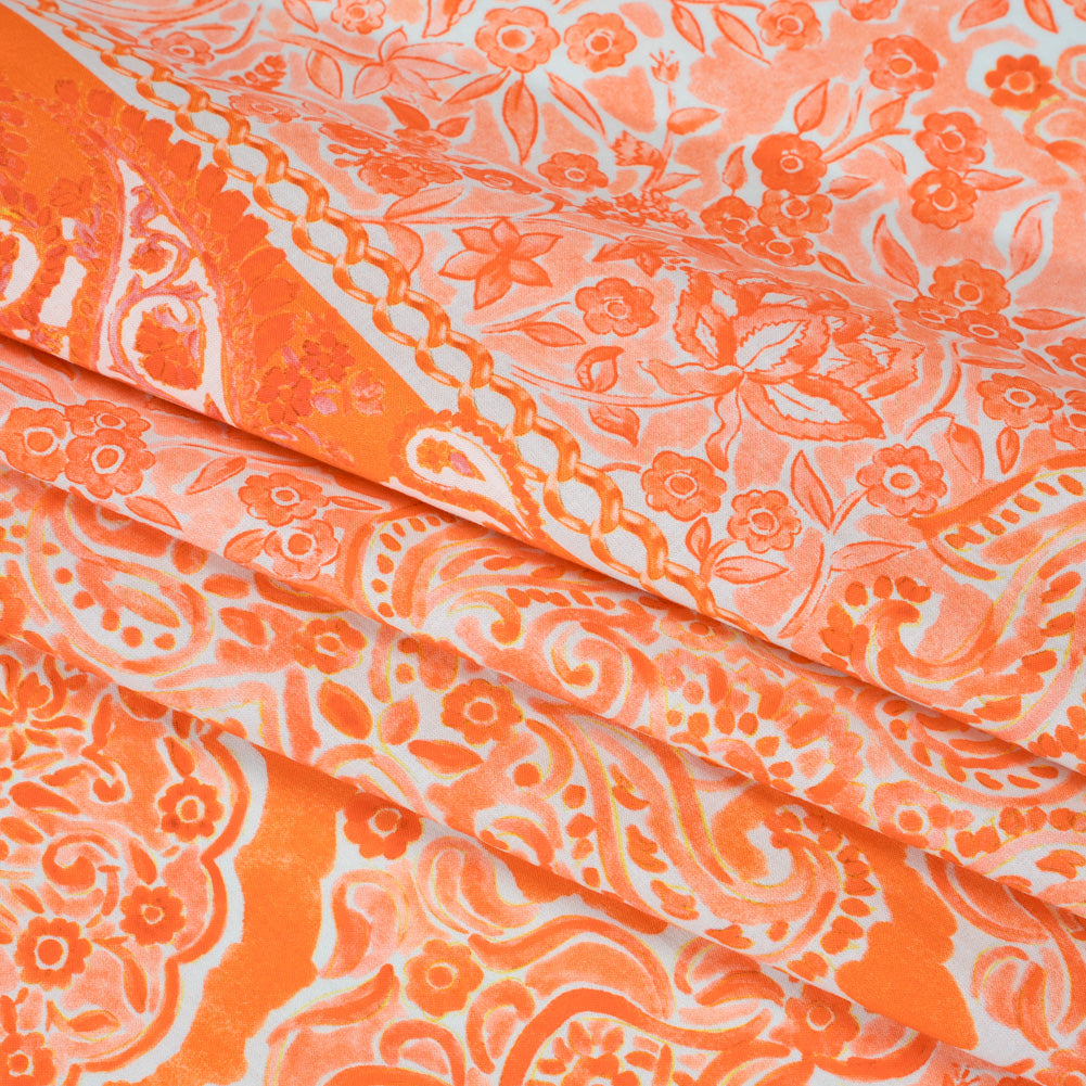 Cotton Voile Panel - Orange Paisley Floral - Sicilian Summer Print - Mood Exclusive Chariot Collection - Folded Cotton Voile Panel - Orange Paisley Floral - Sicilian Summer Print - Mood Exclusive Chariot Collection - Folded