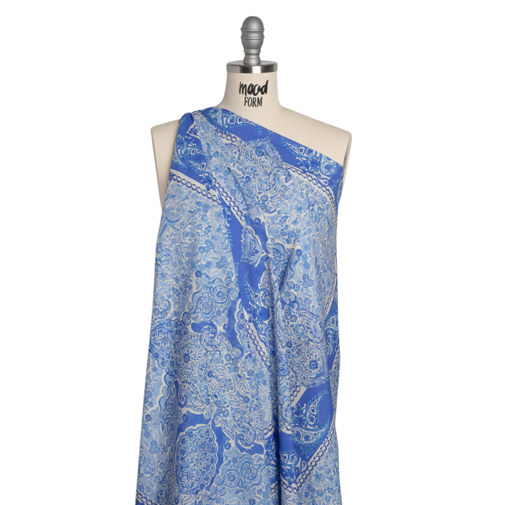 Cotton Voile Panel - Blue Paisley Floral - Sicilian Summer Print - Mood Exclusive Chariot Collection - Drape Cotton Voile Panel - Blue Paisley Floral - Sicilian Summer Print - Mood Exclusive Chariot Collection - Drape