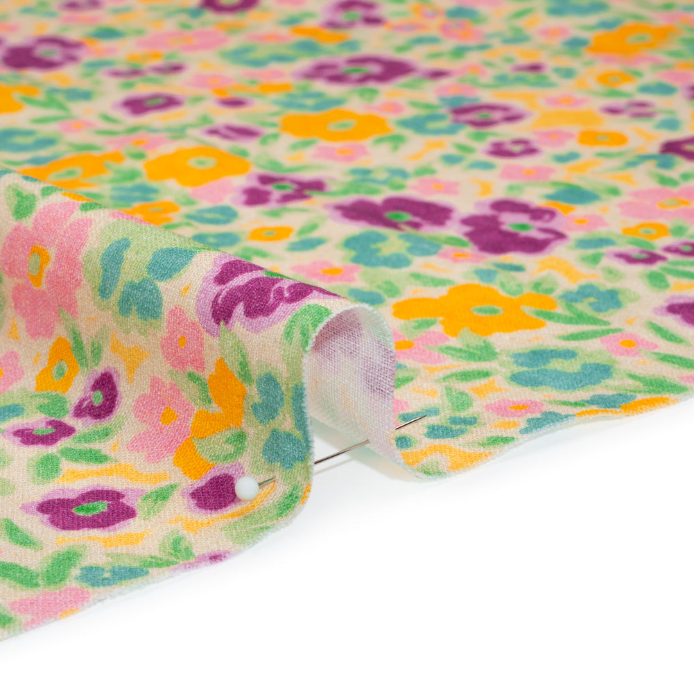 Linen-Rayon Woven - Yellow and Plum Floral - Midsummer Meadow Print - Mood Exclusive Chariot Collection - Detail Linen-Rayon Woven - Yellow and Plum Floral - Midsummer Meadow Print - Mood Exclusive Chariot Collection - Detail