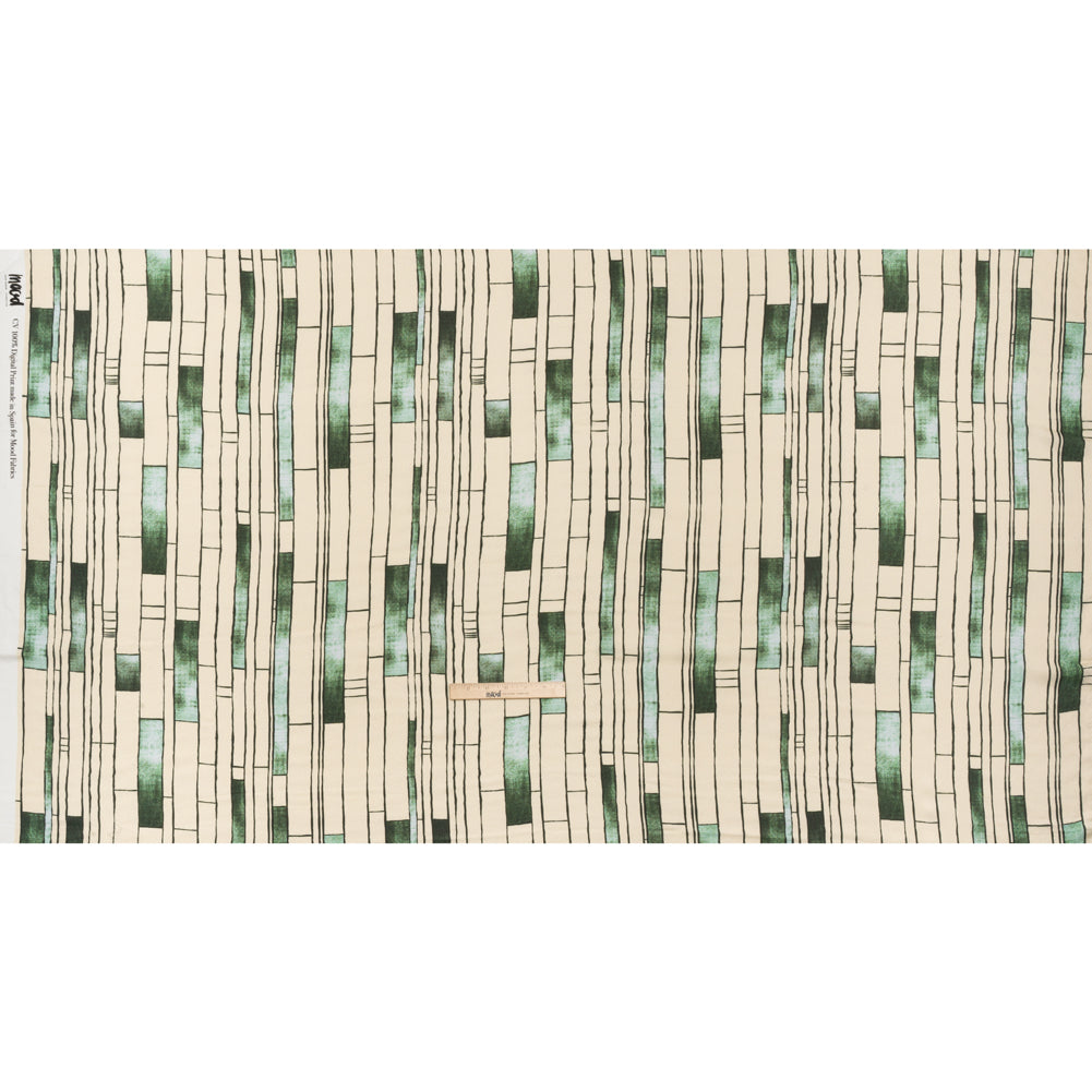 Rayon Challis - Green and Cream Geometric Blocks - Cliffside Climb Print - Mood Exclusive Acadia Collection - Full Rayon Challis - Green and Cream Geometric Blocks - Cliffside Climb Print - Mood Exclusive Acadia Collection - Full