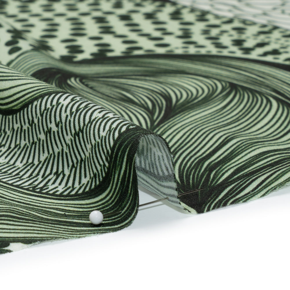 Rayon Challis - Dark Green and White Doodled Patterns - Forest Fantasy Print - Mood Exclusive Acadia Collection - Detail Rayon Challis - Dark Green and White Doodled Patterns - Forest Fantasy Print - Mood Exclusive Acadia Collection - Detail