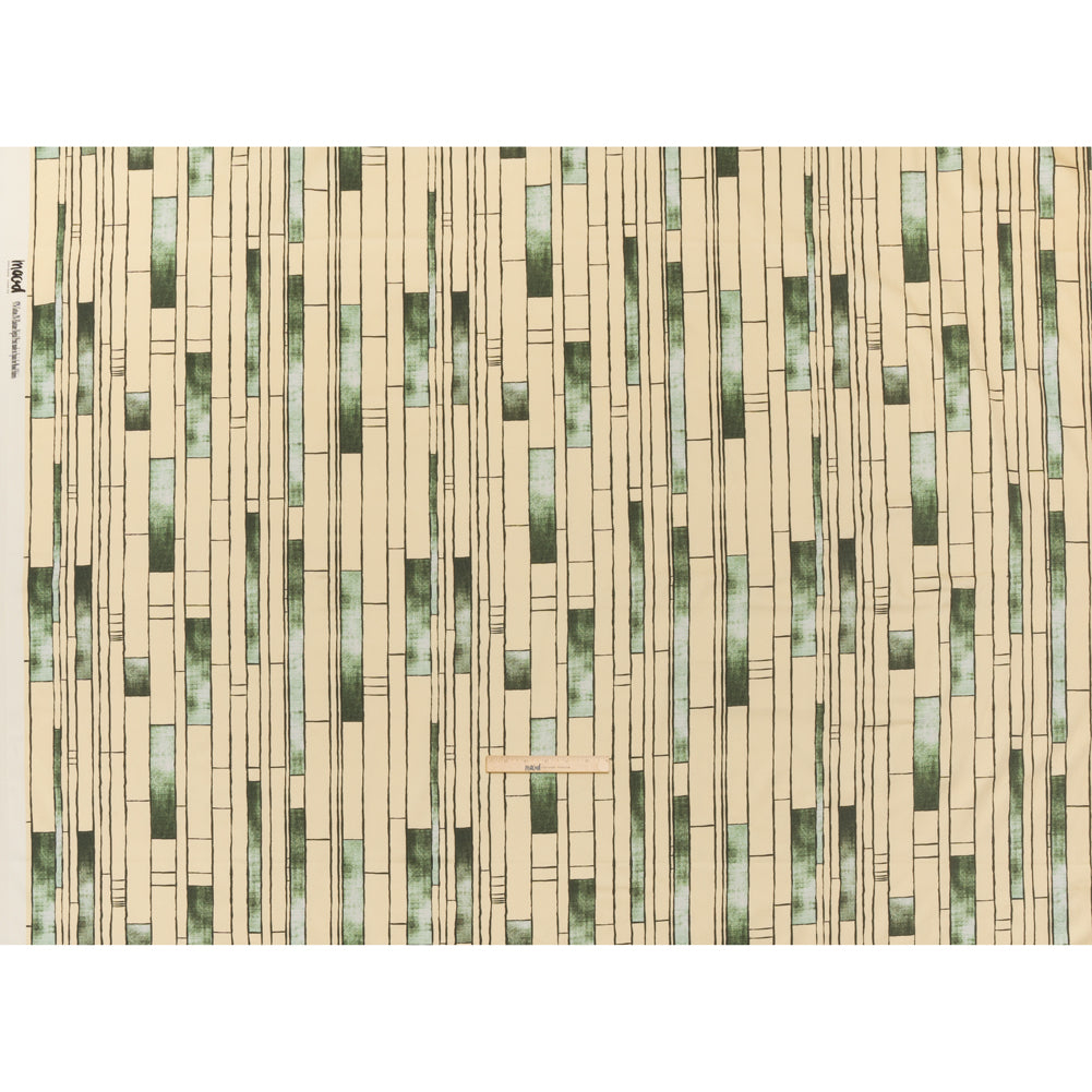 Stretch Cotton Sateen - Green and Cream Geometric Blocks - Cliffside Climb Print - Mood Exclusive Acadia Collection - Full Stretch Cotton Sateen - Green and Cream Geometric Blocks - Cliffside Climb Print - Mood Exclusive Acadia Collection - Full