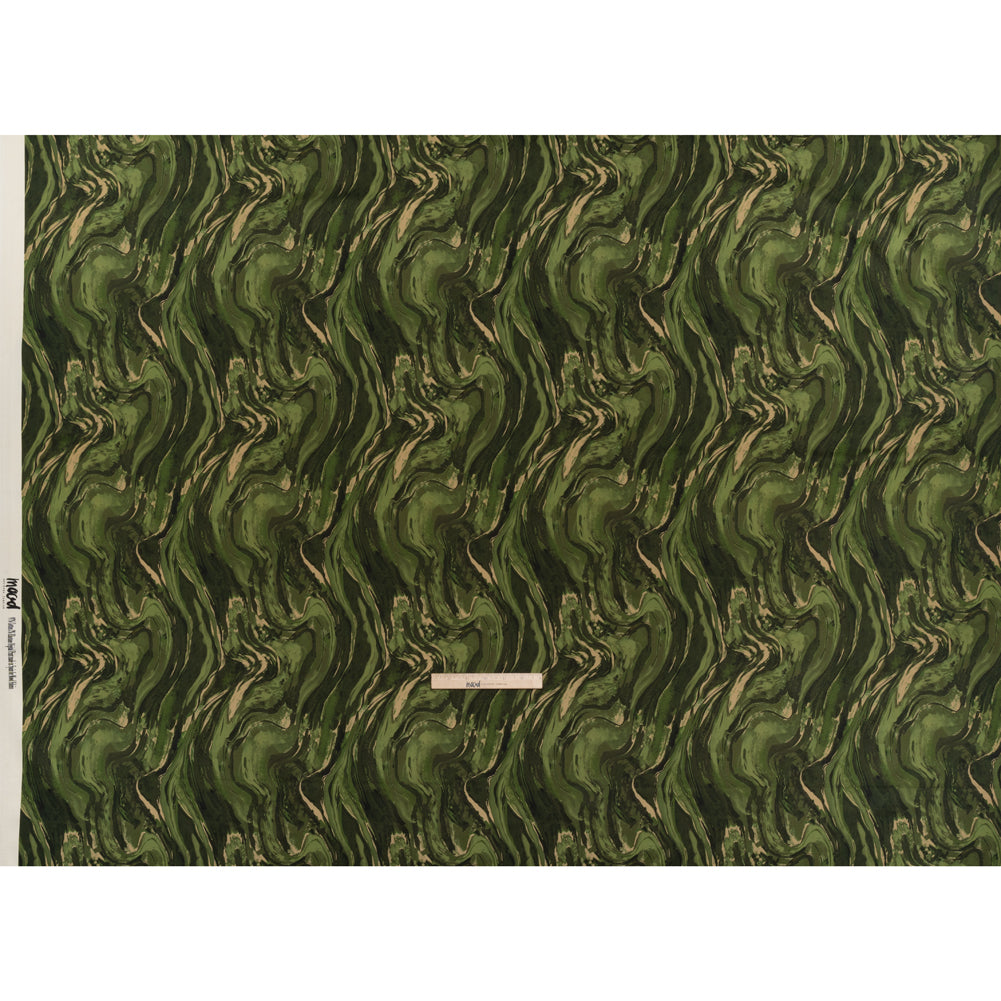 Stretch Cotton Sateen - Green and Beige Abstract Swirls - Painter’s Pond Print - Mood Exclusive Acadia Collection - Full Stretch Cotton Sateen - Green and Beige Abstract Swirls - Painter’s Pond Print - Mood Exclusive Acadia Collection - Full