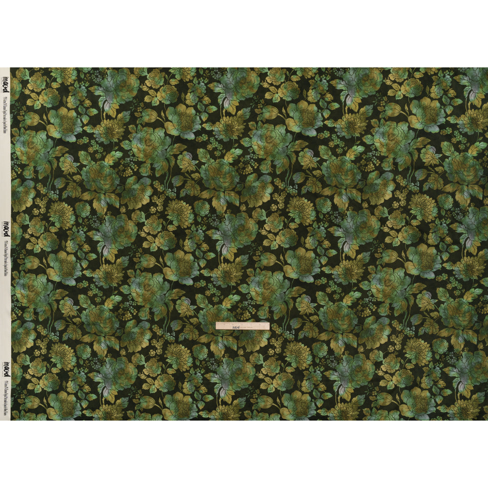 Stretch Cotton Sateen - Green, Olive and Navy Floral - Secret Garden Print - Mood Exclusive Acadia Collection - Full Stretch Cotton Sateen - Green, Olive and Navy Floral - Secret Garden Print - Mood Exclusive Acadia Collection - Full
