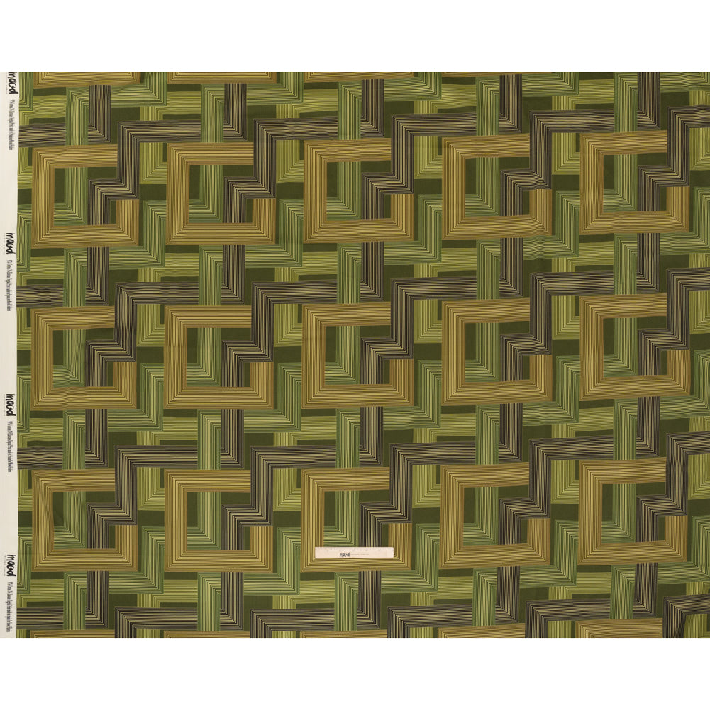 Stretch Cotton Sateen - Olive and Hunter Green Geometric Lines - Hedge Maze Print - Mood Exclusive Acadia Collection Stretch Cotton Sateen - Olive and Hunter Green Geometric Lines - Hedge Maze Print - Mood Exclusive Acadia Collection