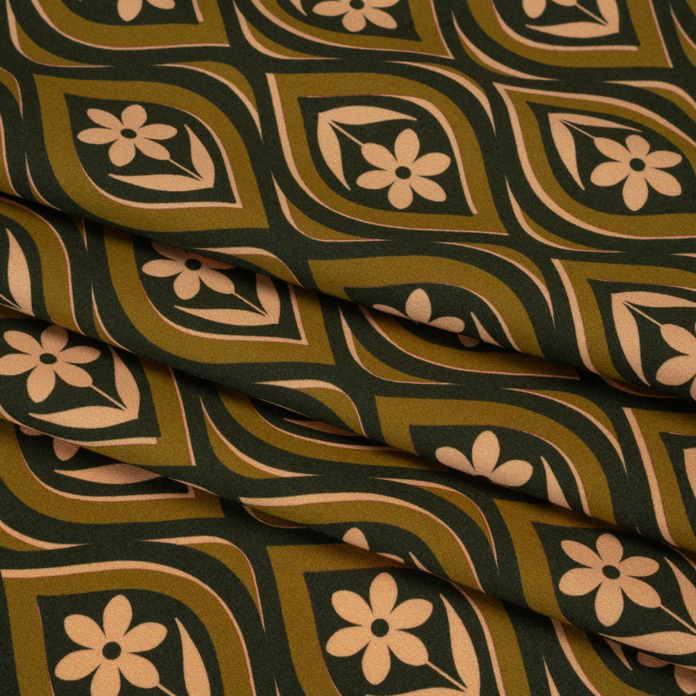 Stretch Cotton Sateen - Olive, Hunter Green, and Beige Floral Ogees - Woodland Blooms Print - Mood Exclusive Acadia Collection - Folded Stretch Cotton Sateen - Olive, Hunter Green, and Beige Floral Ogees - Woodland Blooms Print - Mood Exclusive Acadia Collection - Folded