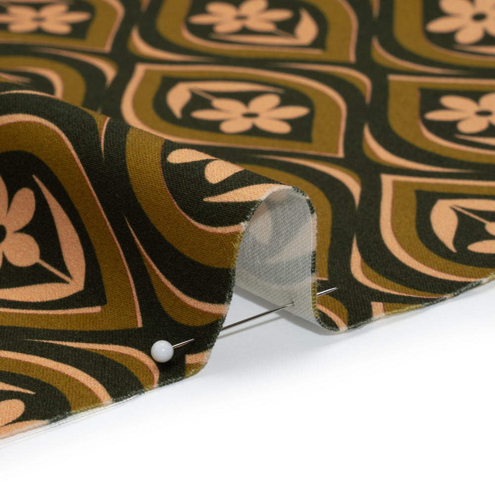 Stretch Cotton Sateen - Olive, Hunter Green, and Beige Floral Ogees - Woodland Blooms Print - Mood Exclusive Acadia Collection - Detail Stretch Cotton Sateen - Olive, Hunter Green, and Beige Floral Ogees - Woodland Blooms Print - Mood Exclusive Acadia Collection - Detail