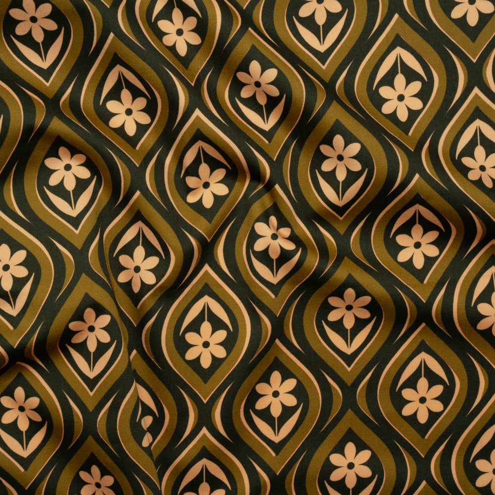 Stretch Cotton Sateen - Olive, Hunter Green, and Beige Floral Ogees - Woodland Blooms Print - Mood Exclusive Acadia Collection Stretch Cotton Sateen - Olive, Hunter Green, and Beige Floral Ogees - Woodland Blooms Print - Mood Exclusive Acadia Collection