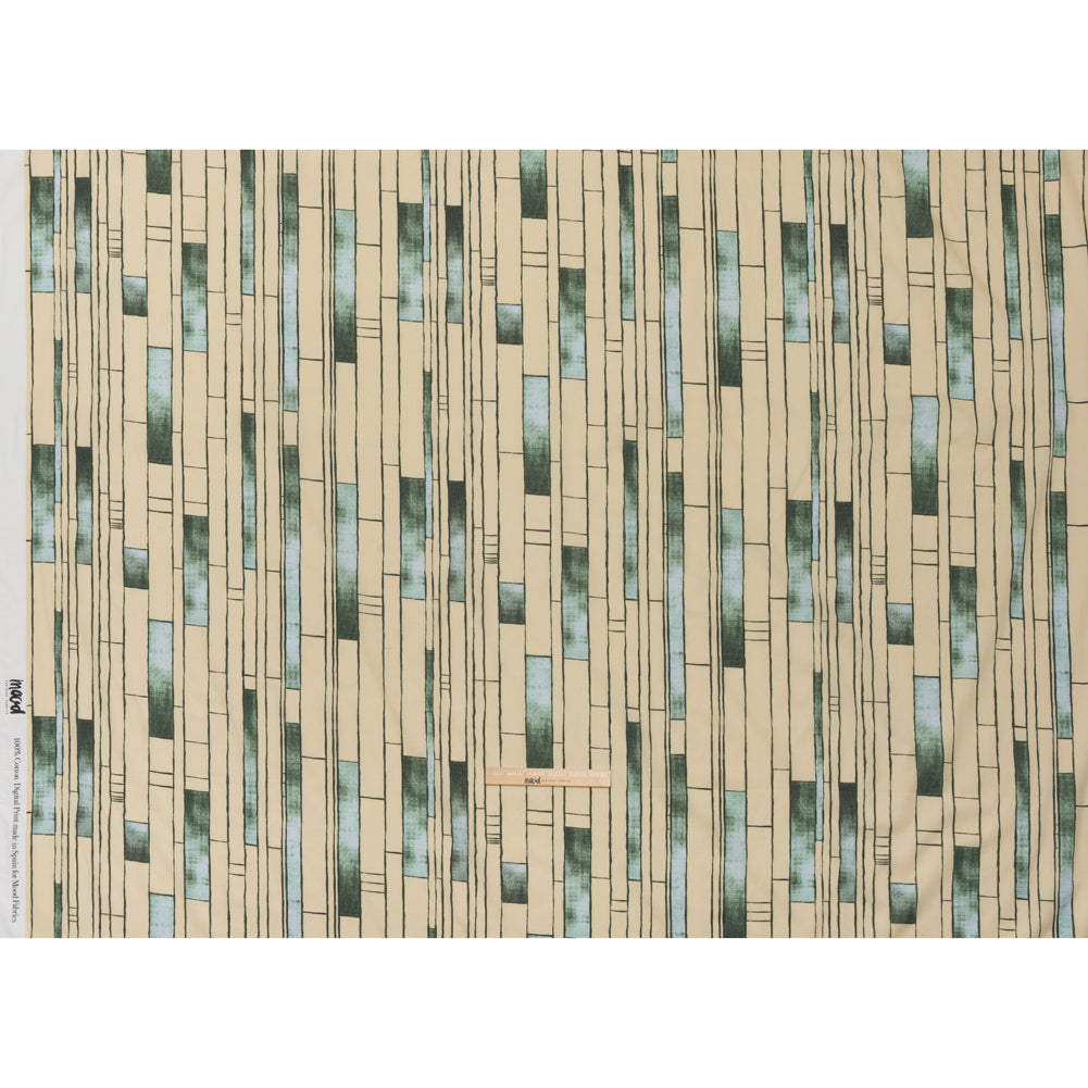 Cotton Voile - Green and Cream Geometric Blocks - Cliffside Climb Print - Mood Exclusive Acadia Collection - Full Cotton Voile - Green and Cream Geometric Blocks - Cliffside Climb Print - Mood Exclusive Acadia Collection - Full