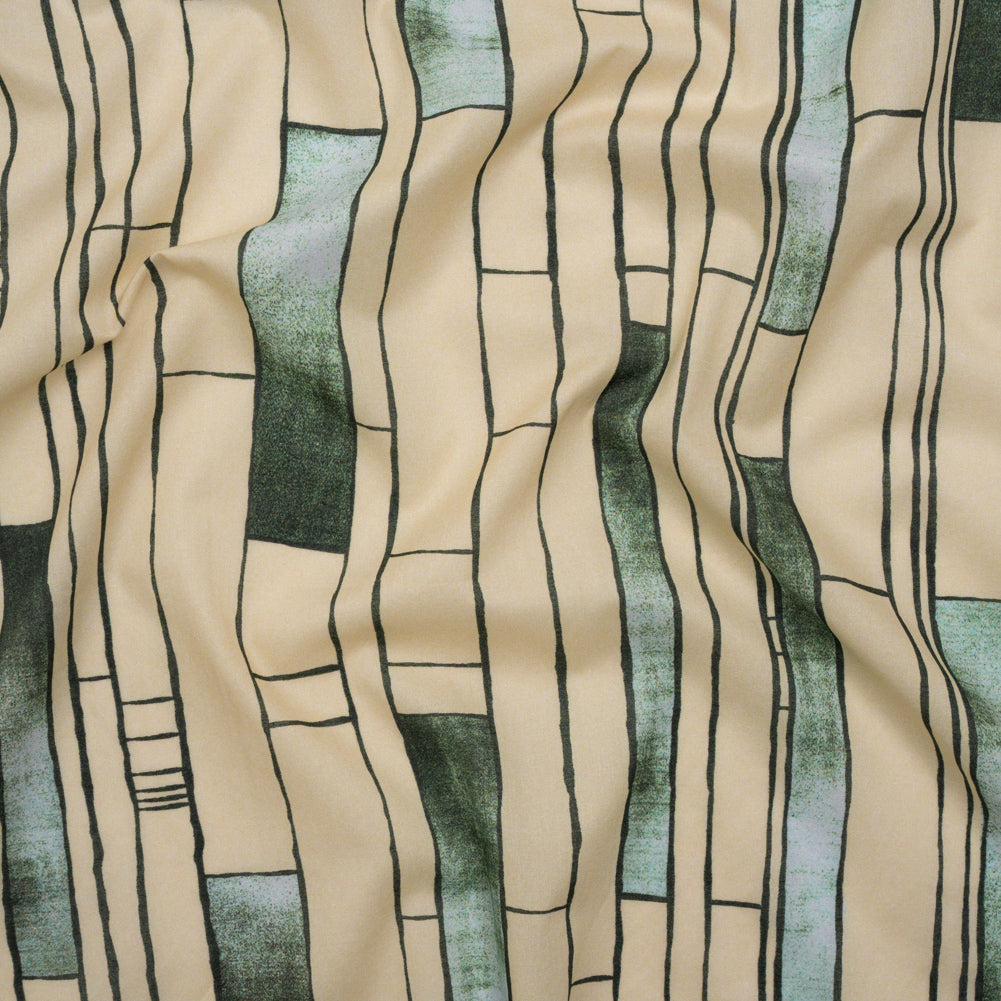 Cotton Voile - Green and Cream Geometric Blocks - Cliffside Climb Print - Mood Exclusive Acadia Collection Cotton Voile - Green and Cream Geometric Blocks - Cliffside Climb Print - Mood Exclusive Acadia Collection