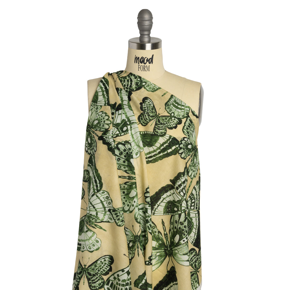 Cotton Voile - Green and Cream Butterflies - Monarch Mountain Print - Mood Exclusive Acadia Collection Cotton Voile - Green and Cream Butterflies - Monarch Mountain Print - Mood Exclusive Acadia Collection