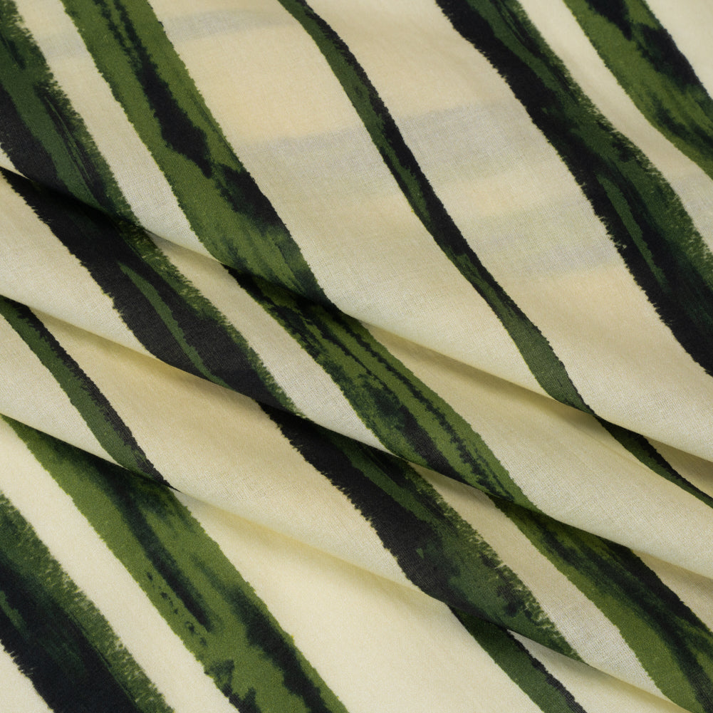 Cotton Voile - Cream and Green Painted Stripes - Verdant Trail Print - Mood Exclusive Acadia Collection Cotton Voile - Cream and Green Painted Stripes - Verdant Trail Print - Mood Exclusive Acadia Collection