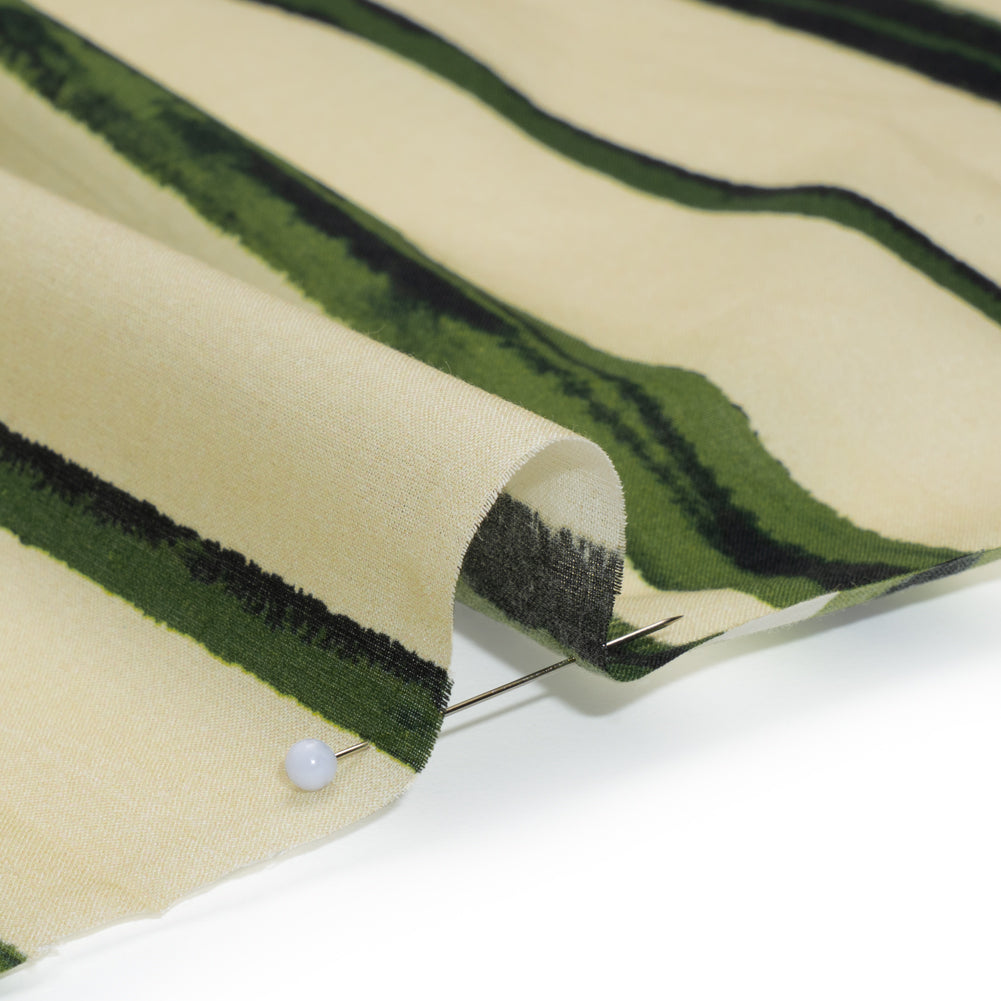 Cotton Voile - Cream and Green Painted Stripes - Verdant Trail Print - Mood Exclusive Acadia Collection Cotton Voile - Cream and Green Painted Stripes - Verdant Trail Print - Mood Exclusive Acadia Collection