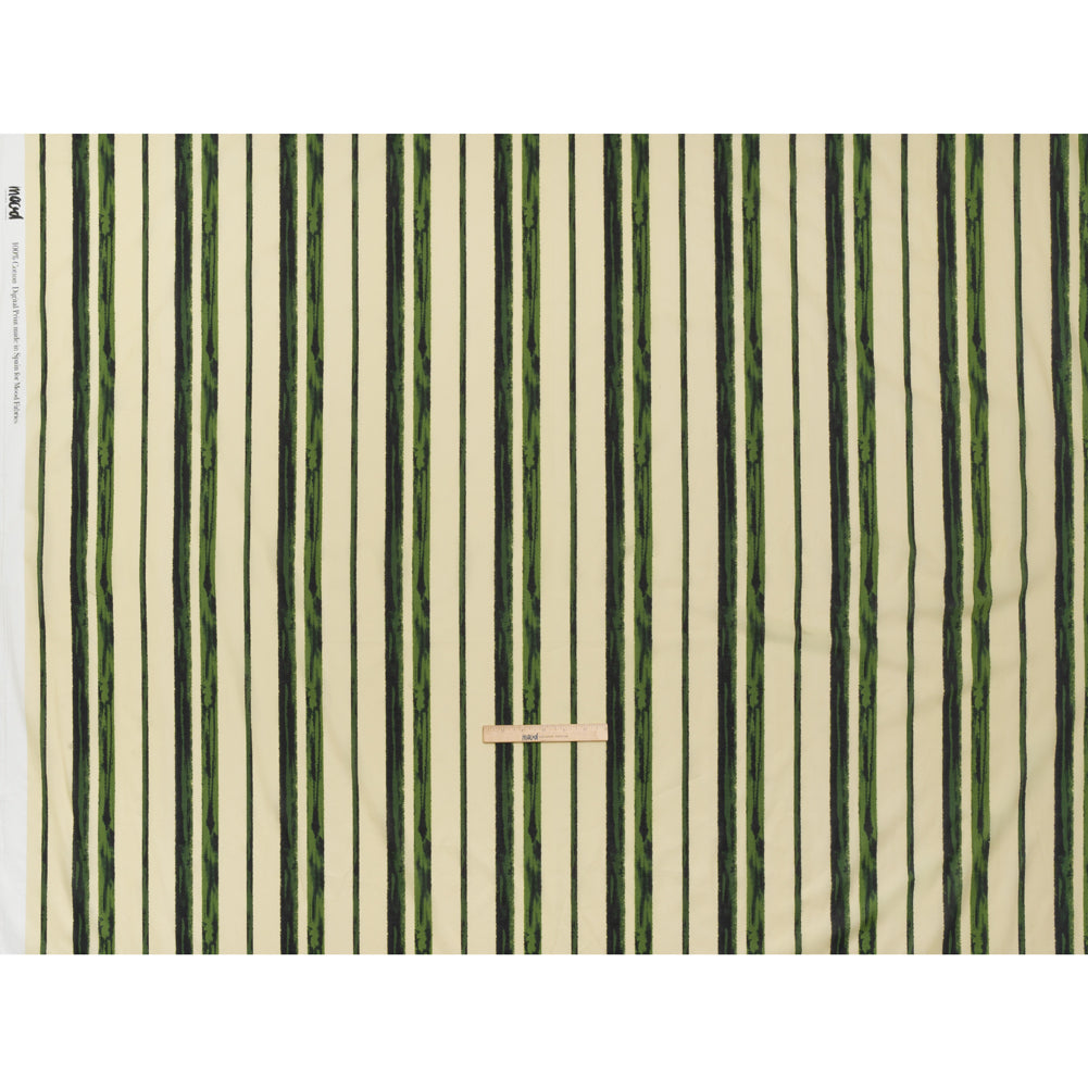 Cotton Voile - Cream and Green Painted Stripes - Verdant Trail Print - Mood Exclusive Acadia Collection Cotton Voile - Cream and Green Painted Stripes - Verdant Trail Print - Mood Exclusive Acadia Collection